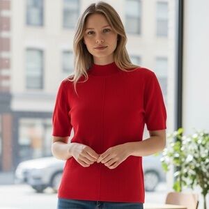 Saks Fifth Avenue Vibrant Red Knit Top - Sophistication - Office Wear - Size M